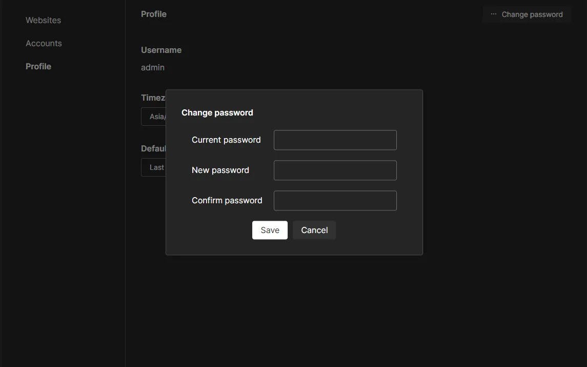 Changing the default password in Umami