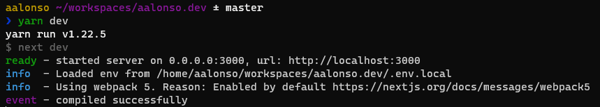 Starting the dev server of my website