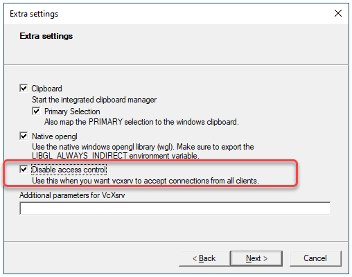 Be sure to disable access control