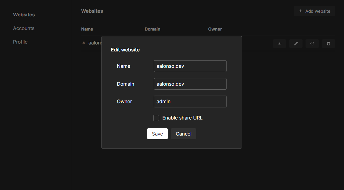 Add website to Umami