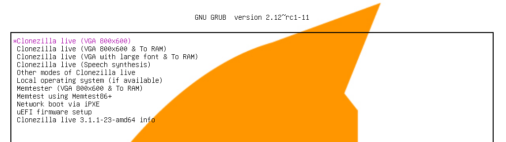 Booting up Clonezilla