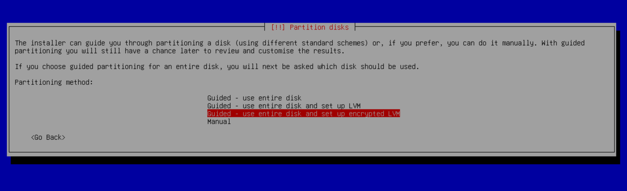 Debian partitioning method